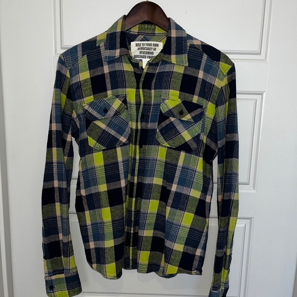 Men’s Green and Navy Flannel Shirt Small Vintage Urban Outfitters - Picture 1 of 2